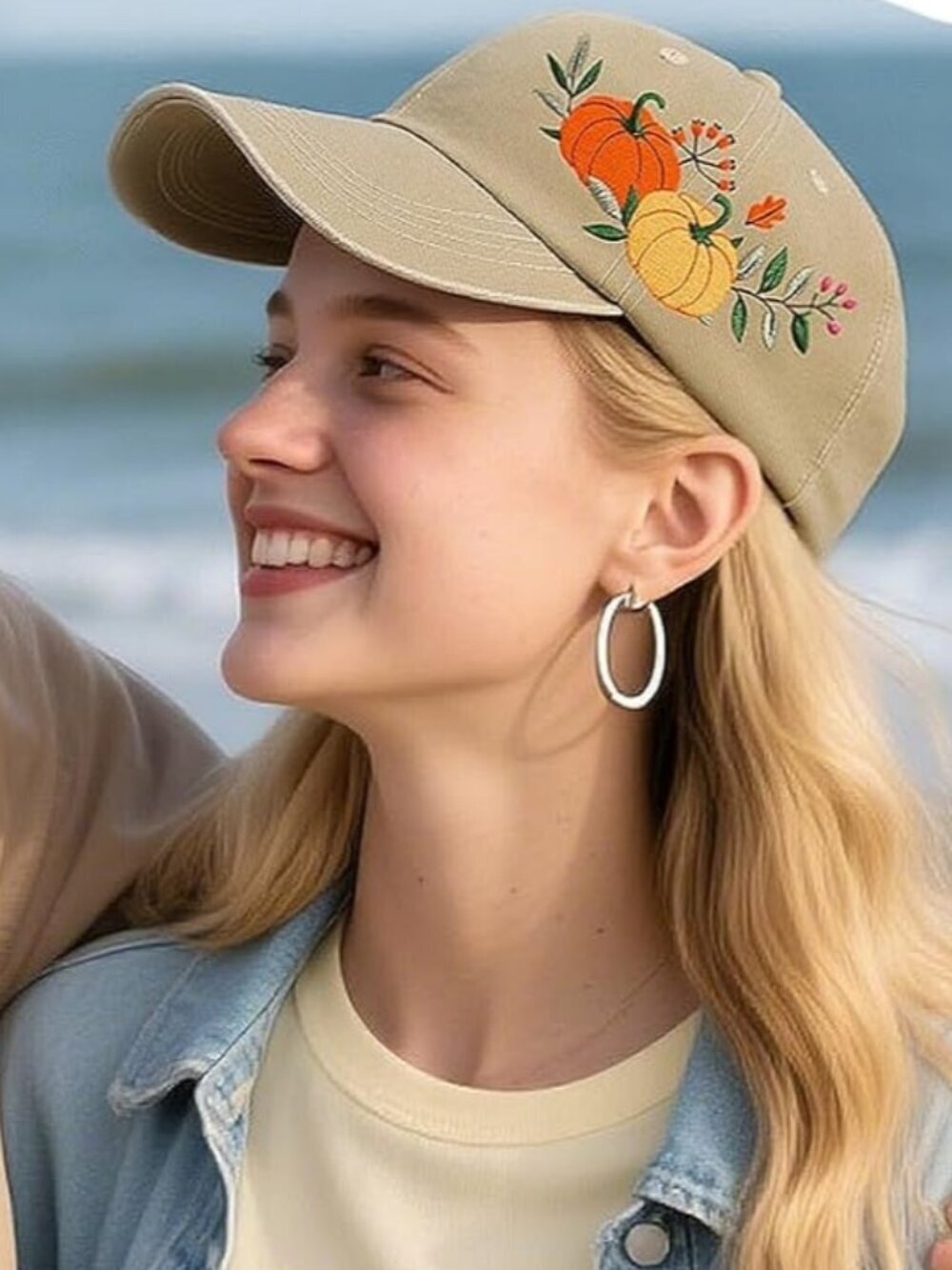 Women's Embroidered Baseball Cap Adjustable Soft Breathable Hats Pumpkin